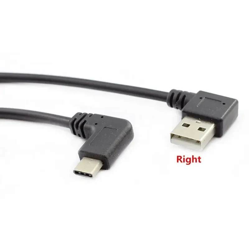 Dubbele elleboog type-c USB naar USB-A mannelijk USB3.1 Type C mannelijk 90 graden links rechts schuine connector Korte 25 cm voor stroom zwarte kabel