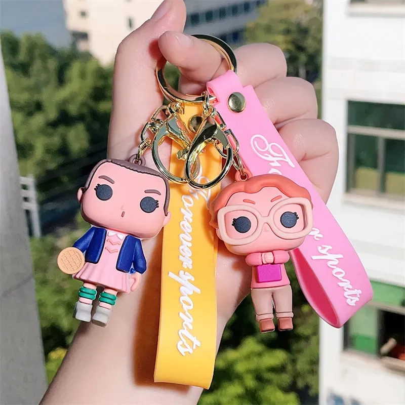 Cute Anime Keychain Charm Key Ring Fob Pendant Lovely Stranger Things Doll Couple Students Personalized Creative Valentine`s Day Gift A8 UPS