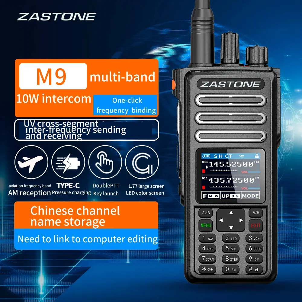 Zastone M9 10W Walkie Talkie Ham Amateur 2 Way Radio Am Air Aviation Band High Power Walkietalkie CTCSS FM 240430