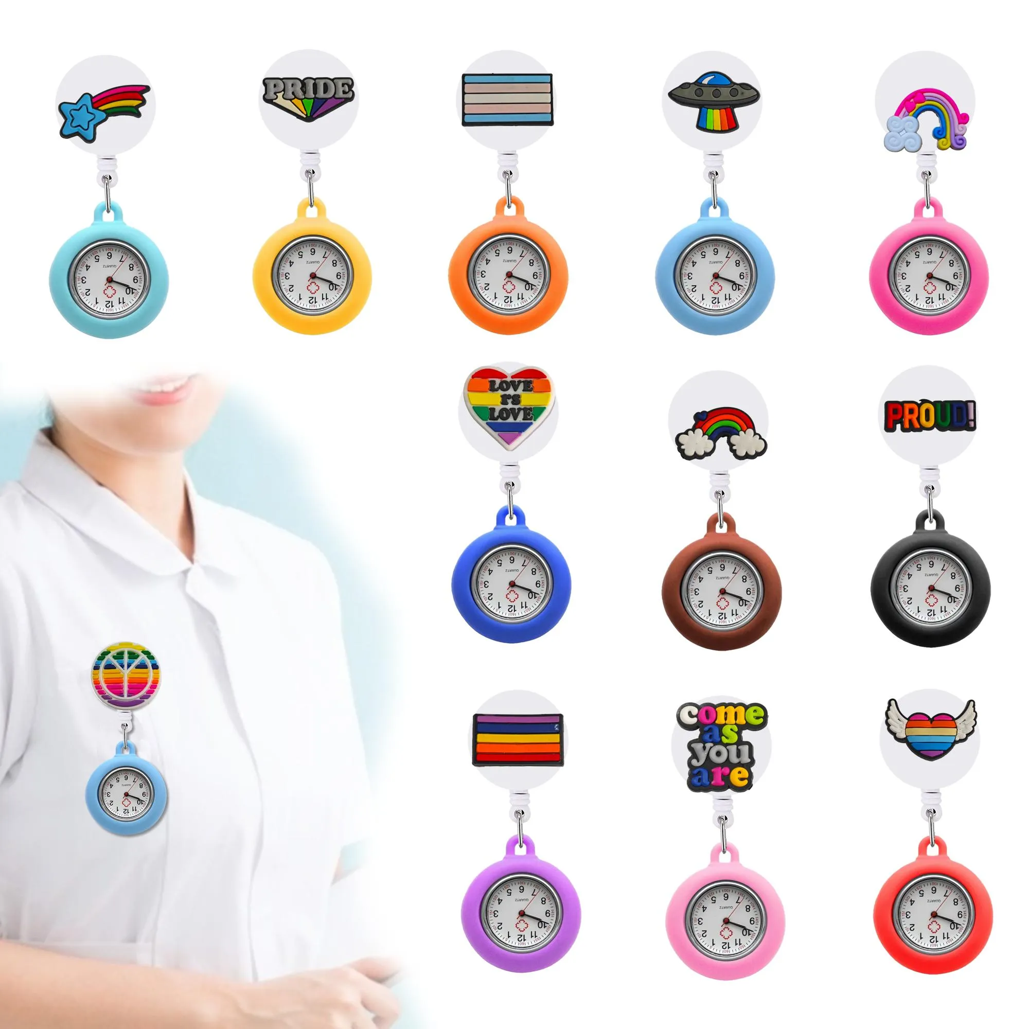 Pocket Watches Rainbow 24 Clip Brooch Nurse Watch Pin-On For Women And Men On Easy To Read Drop Delivery Otnbq