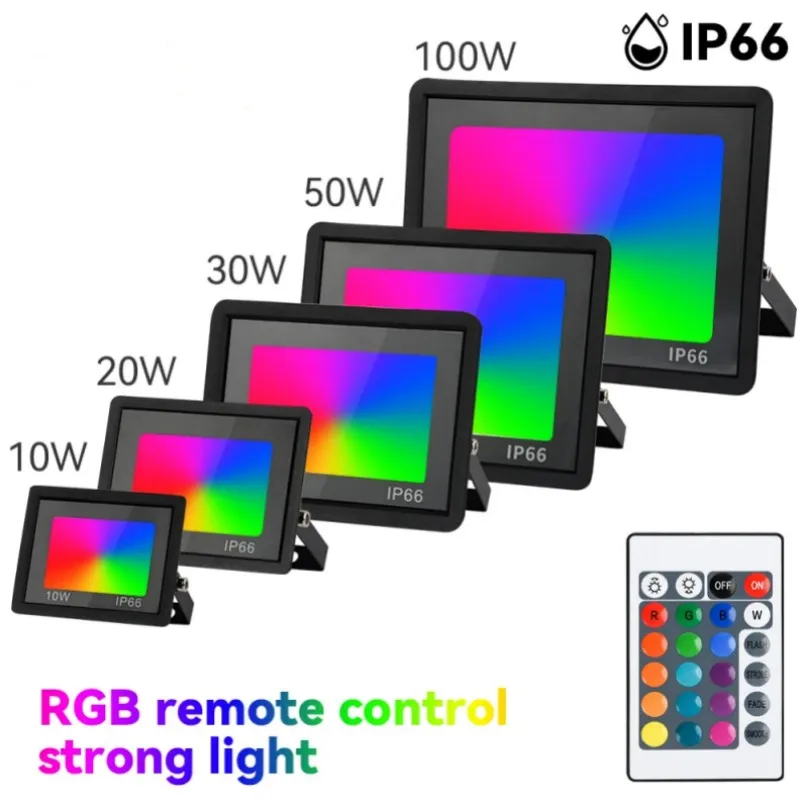 LED RGB Flood Light 10W 30W 50W 100W IP66 Utomhusljus Spotlight AC 220V/110V Reflektor Projector Lamp Garden RGB -belysning