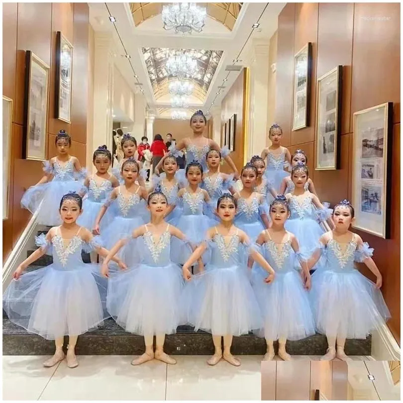 Bühnenverschleiß 2023 Blue Ballerina Kleid Girls Ballett Rock Langer Tanz für Kinder Frauen Performance Kostüme Schlinge Bauch Drop Lieferung DHVRL