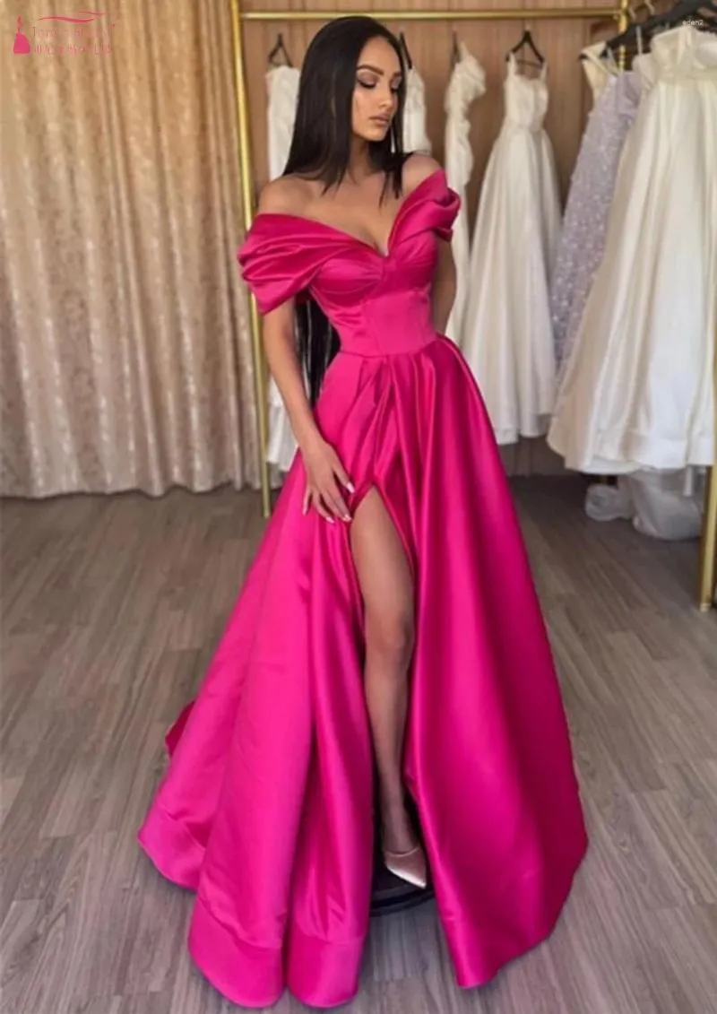 Party Dresses Pink Floor Length Sweetheart A-line Satin Prom Evening Gown With Slit