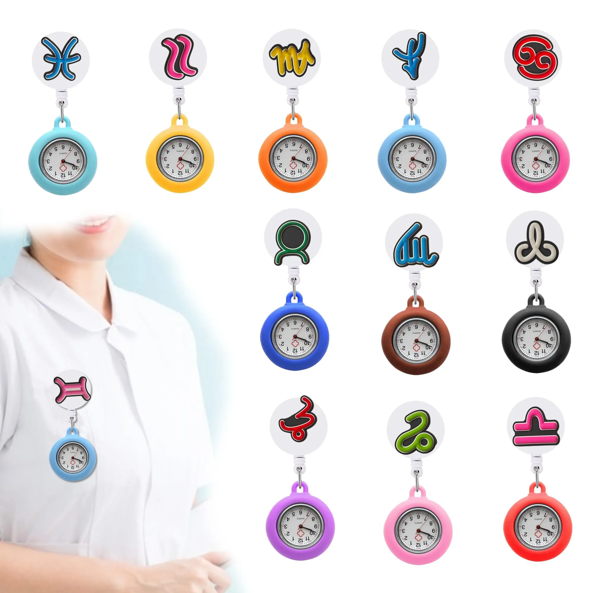 Party Favor Twee Constellations Clip Pocket Watches sjuksköterska FOB Titta med Second Hand Quartz Brosch Hang Medicine Clock Driveble för Othlr