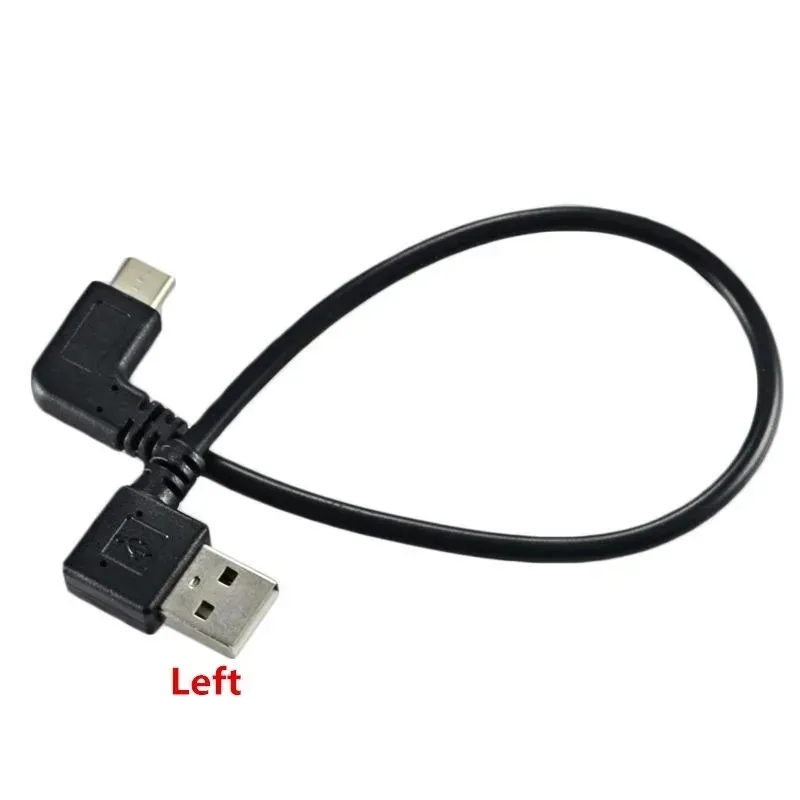 Dubbel armbåge typ-C USB till USB-en manlig USB3.1 Typ C Man 90 grader vänster höger vinklad kontakt kort 25 cm för kraft svart kabel