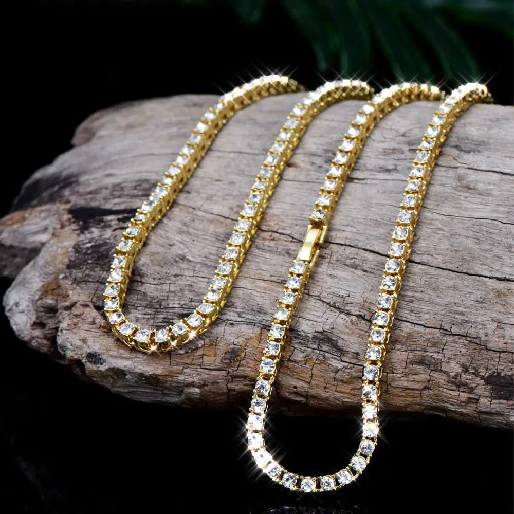 Tennis 4mm Ice Shining AAA Zircon 1 Row Tennis Chain Necklace for Mens Hip Hop Jewelry Gold Silver Charm d240514