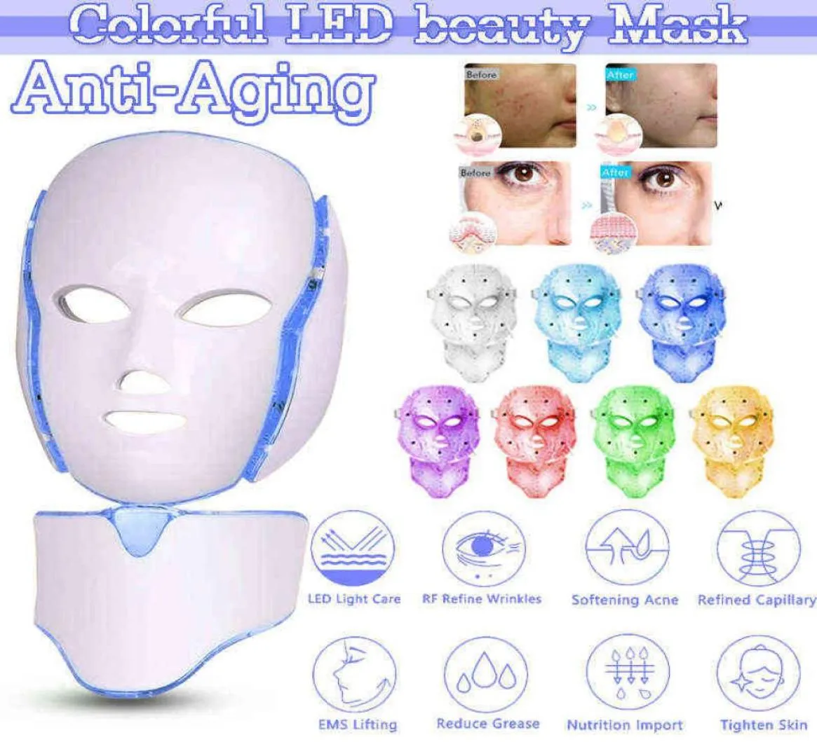 7 couleurs Masque LED Peau rajeunissement Pon Light Therapy Anti-Aging Face Machine de beauté Whitening Neck Skincare Tool VIP 2205205236705