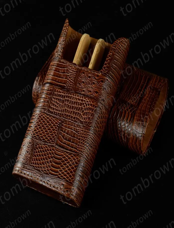 New brown cigar crocodile soft leather pouch tobacco cigarette cigar tube travel carrying case holder outdoor travel humidor4335068
