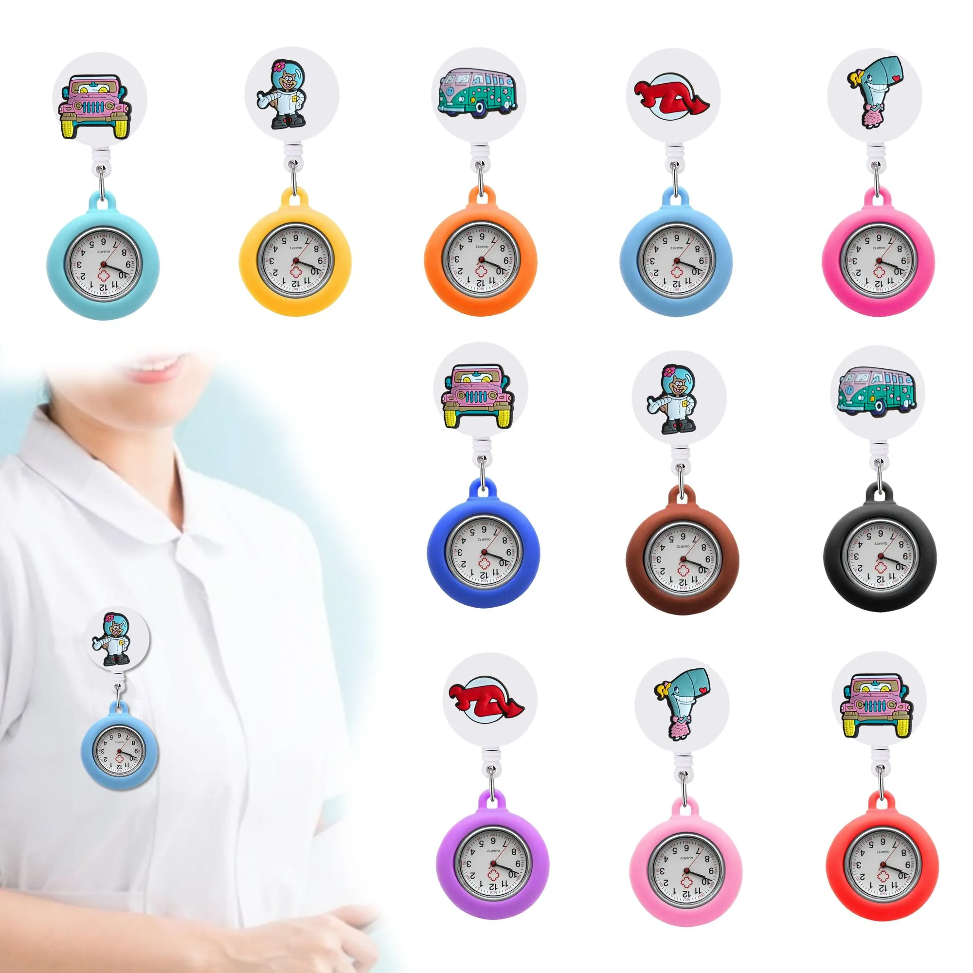 Party Favor Float Series Clip Pocket Watches Retractable Badge Reel Hanging Quartz Fob Doctor Nurse Watch For Women And Men Sile Glow Otndv