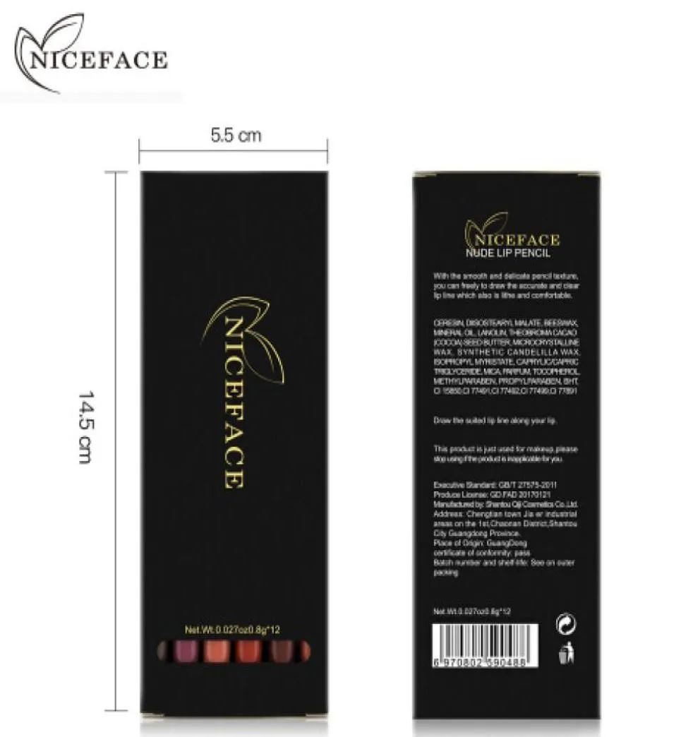 NICEFACE PRO 12PCSSET Colors Waterproof Lip Liner Pencil Långlastande ögonbrynsögonläpp Kosmetik Trendiga skönhetsmakeup Kits8474678