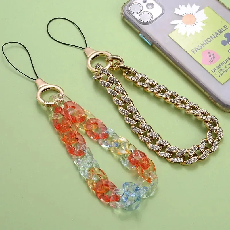 Färgglad telefonkedja Lanyard Mobiltelefon Nyckelring Rem Anti-Lost Handmade Akryl Cord Lanyard For Women smycken Tillbehör