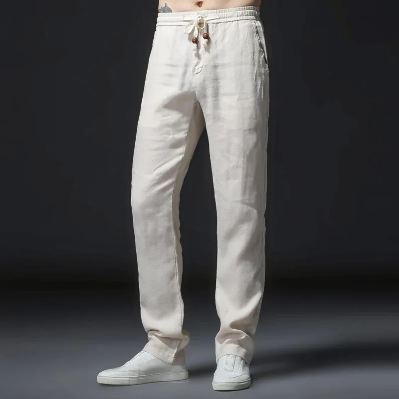Pantalon décontracté pour homme, couleur unie, blanc, droit, respirant, mode, confortable, pleine longueur, automne_voghion.com