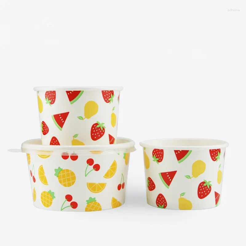 Cuilles jetables Paies 50pcs Net Red Colorfu Paper Bowl Salad Boîtes d'emballage Boîtes d'anniversaire Favors Favors Ice Cream tasse avec couvercle