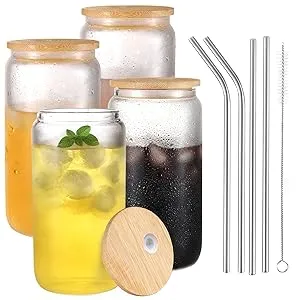 Beer Can Glass with Lids and Straw