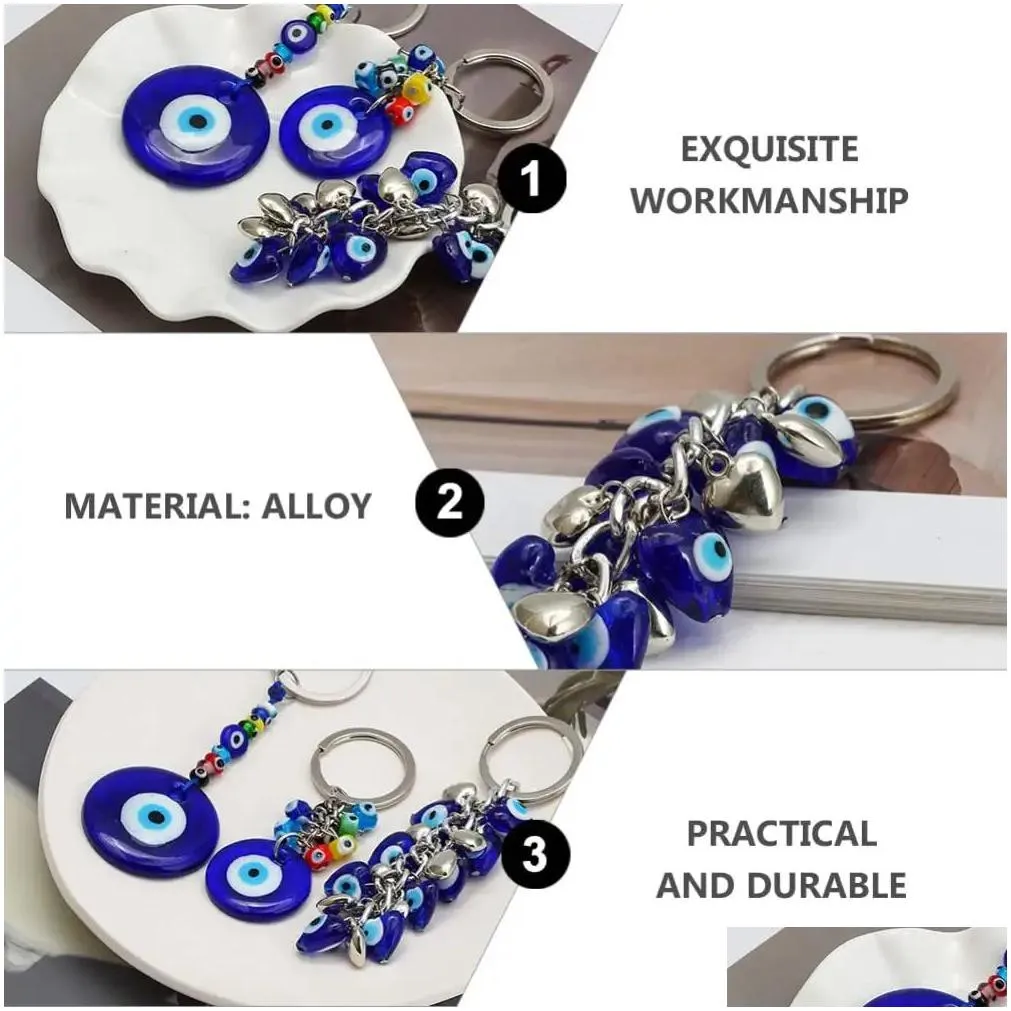 Keychains Lonyards Kechains Lonyards L Turc Blue Evil Eye Keychain Sier Lucky Key Ring Devil Eyes Eyes Bijoux Craft Drop Dev Dhkrx