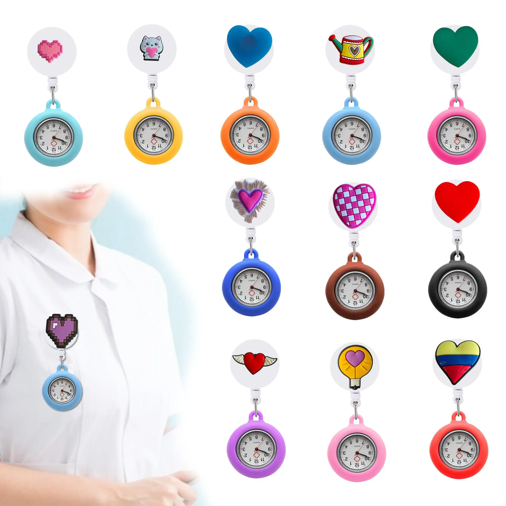 Nieuwe items houden van clip pocket horloges verpleegkundige revershorloge intrekbare Arabische cijfer wijzerplaat medische hang klokcadeau fob met tweedehands otlw2