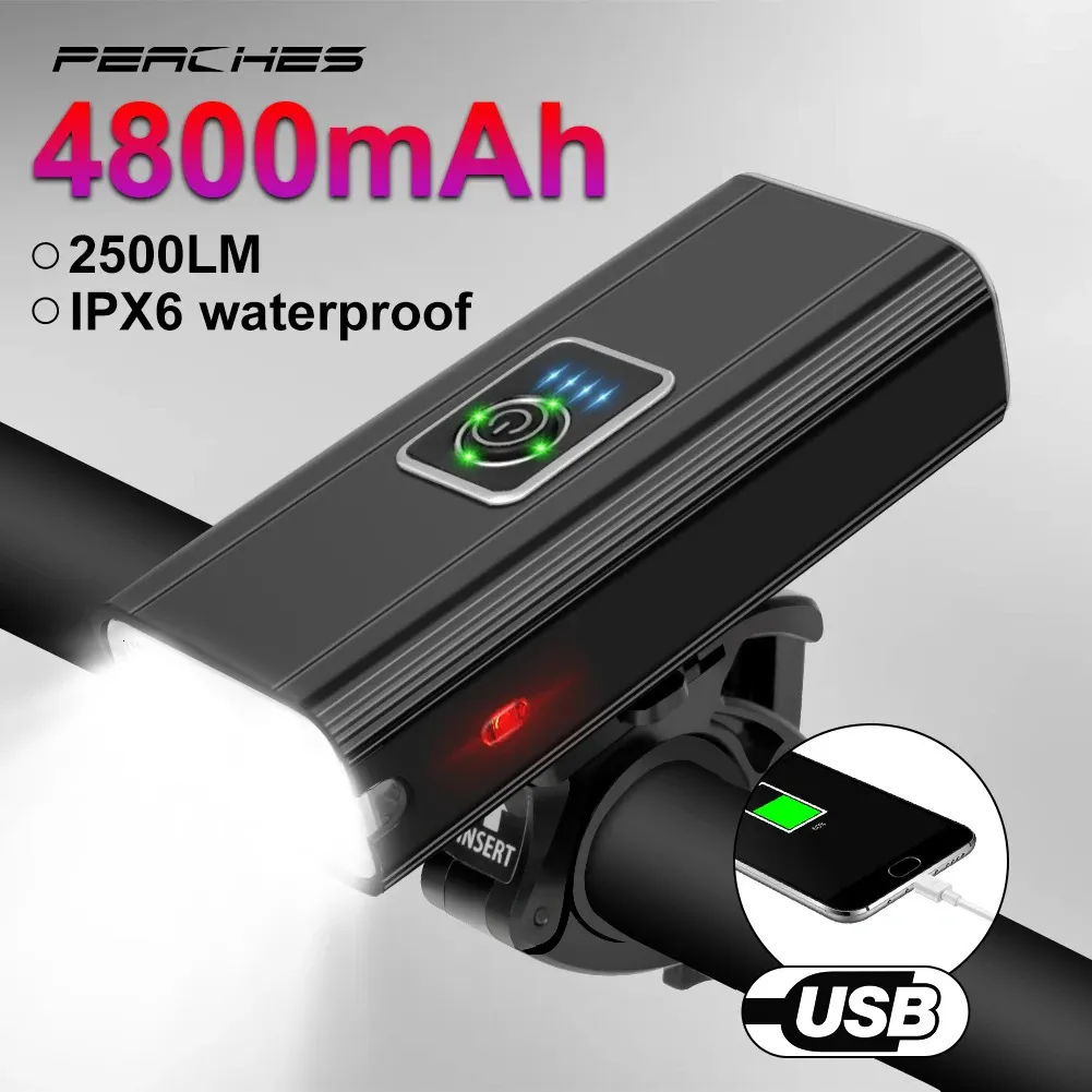 3T6 LED -Fahrradleuchte vorne 4800mah USB wiederaufladbare MTB -Fahrradlampe 2500 Lumen Scheinwerfer Zyklus Taschenlampe Accessoires 240509