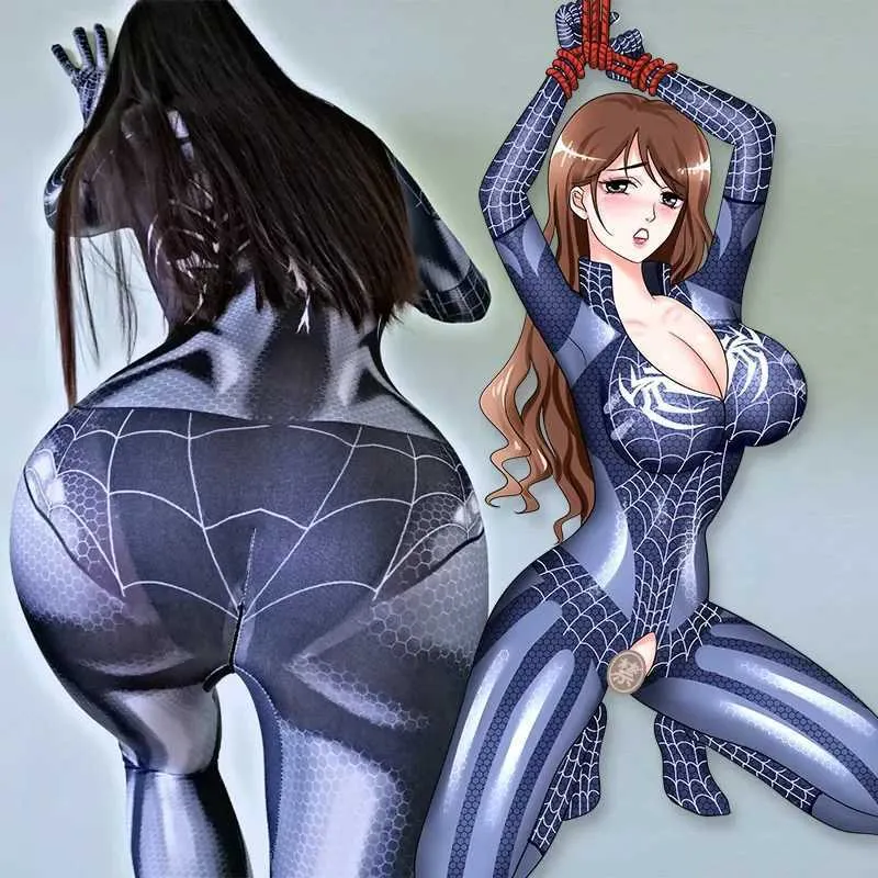 Sexy Spider Woman Cosplay Lingerie Sexy Zentai Terne Open Crotch Bodysuit Super -herói Come Hallown Party Fancy Dress T240513
