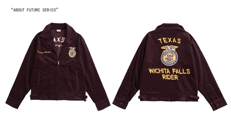 Mens Corduroy Casual Jacket Vintage Embroidered Outerwear for