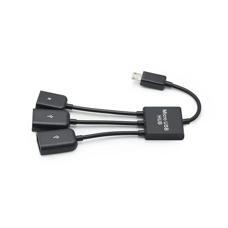 2024 Nyaste 3 i 1 Micro USB Type C Hub Man till Female Double USB 2.0 Host OTG Adapter Cable för smartphone Computer Tablet 3 Port för