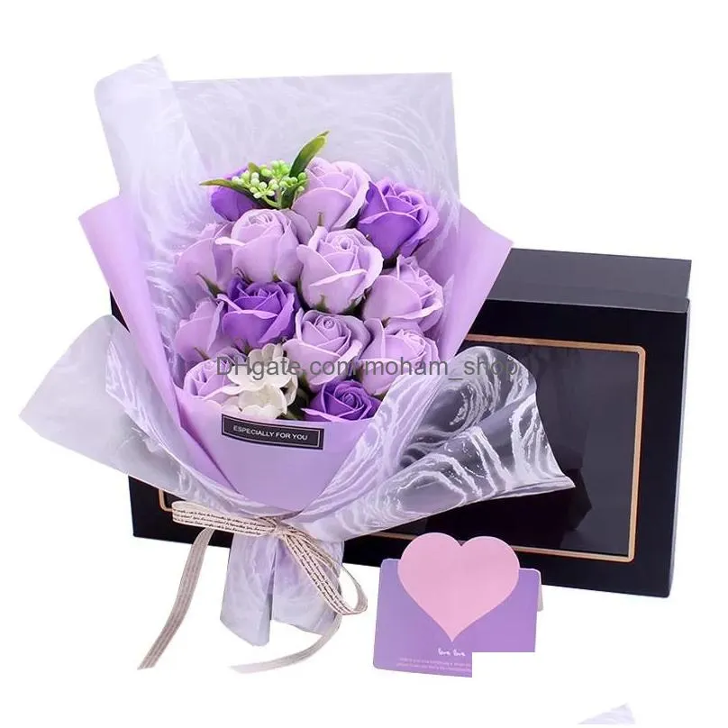 Dekorativa blommor kransar tvål rose bunt kreativ presentförpackning mödrar dag valentin födelsedagsblommor gåvor släpp leverans hem garde dhtnp