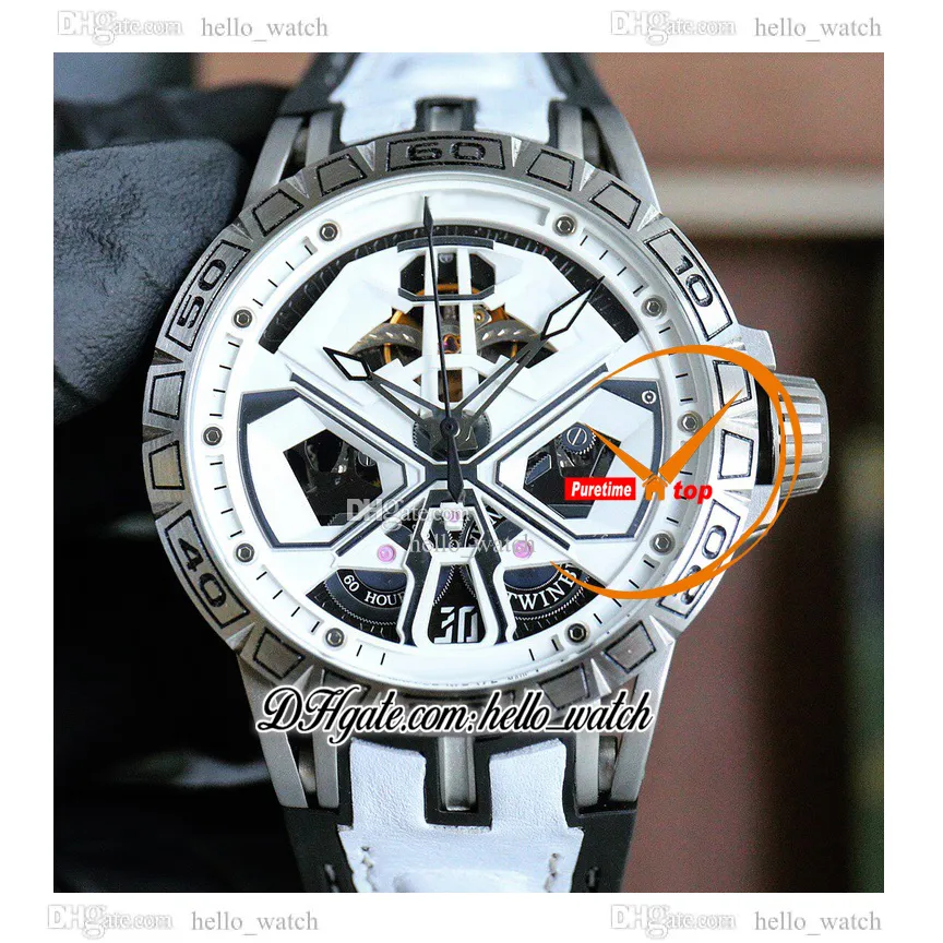 V10 New 45mm Spider RDDBEX0947 Automatic Mens Watch White Skeleton Dial PVD Black Steel Case White Leather Rubber Strap Watches Hello_Watch E111a
