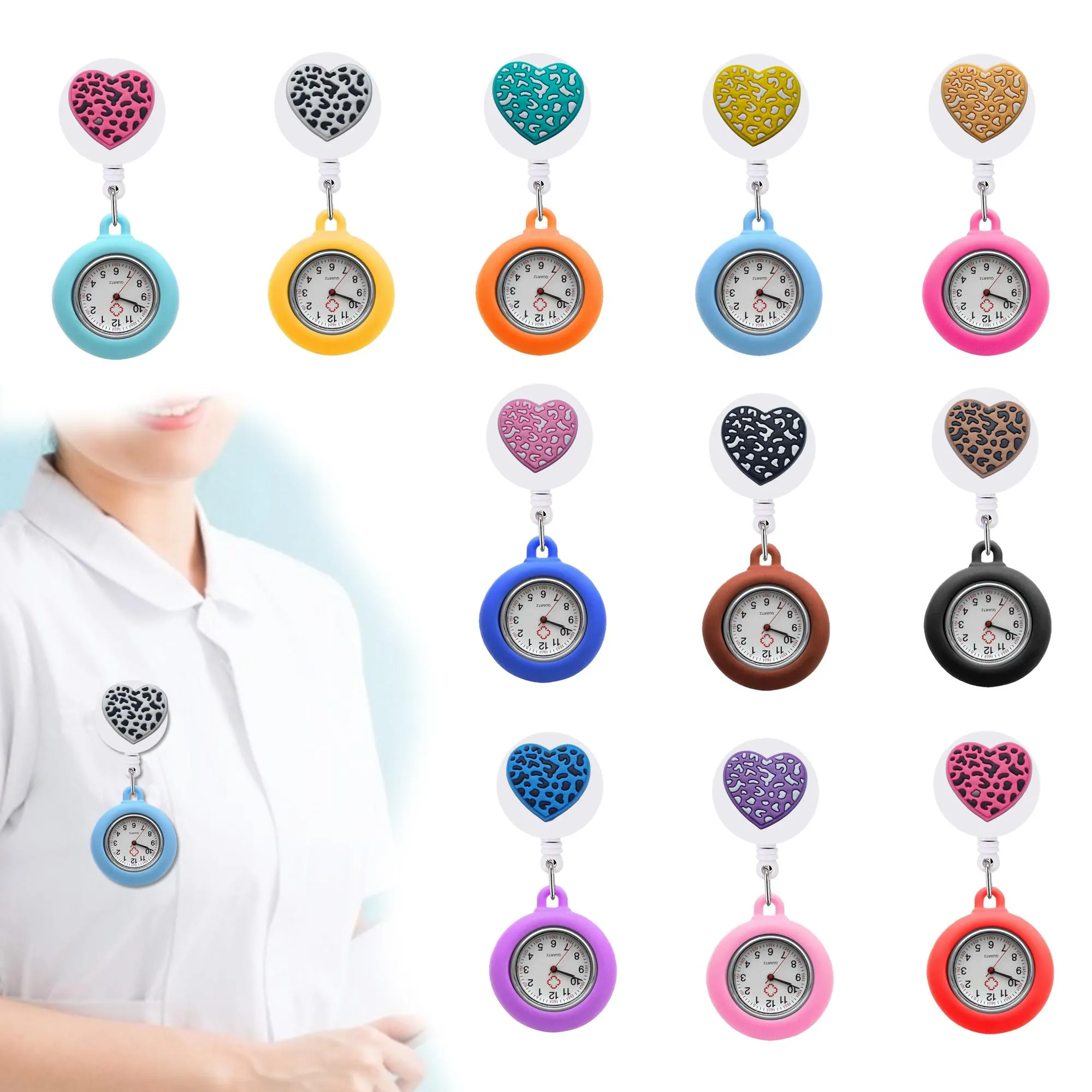 Other Home Decor Spotted Love Clip Pocket Watches Retractable Hospital Medical Workers Badge Reel Doctor Nurse Watch For Women And Men Otlbm