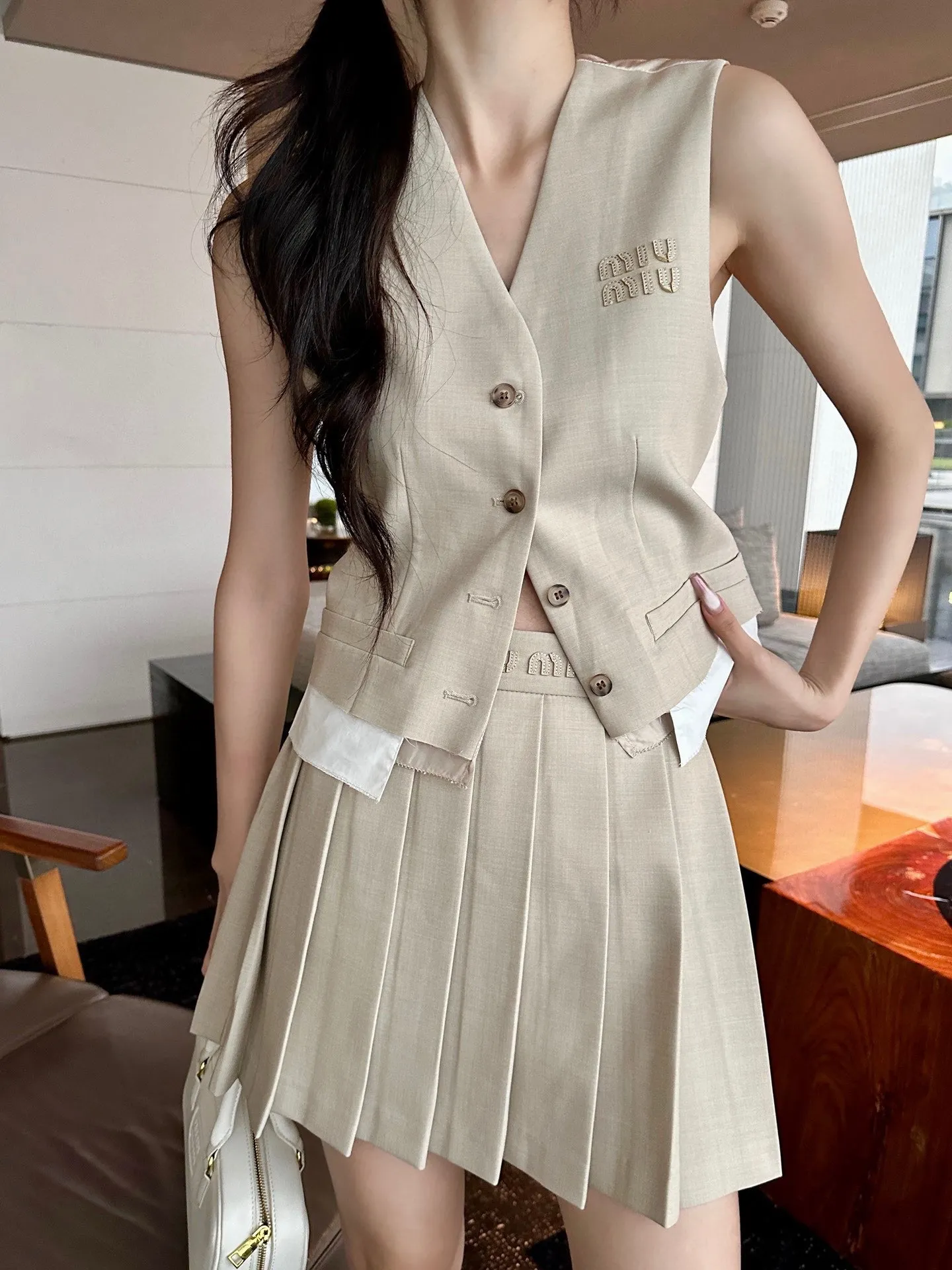Miu Miu Style Two-Piece Set: Skirt & Vest