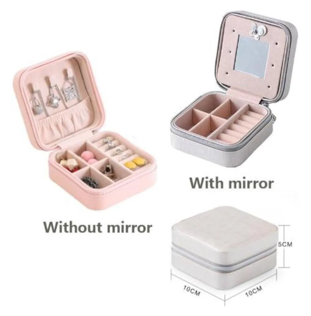 Portable jewelry case packing PU Leather Jewelry Box Makeup organizer Cosmetic boxMirror travel earring Ring casket8015659