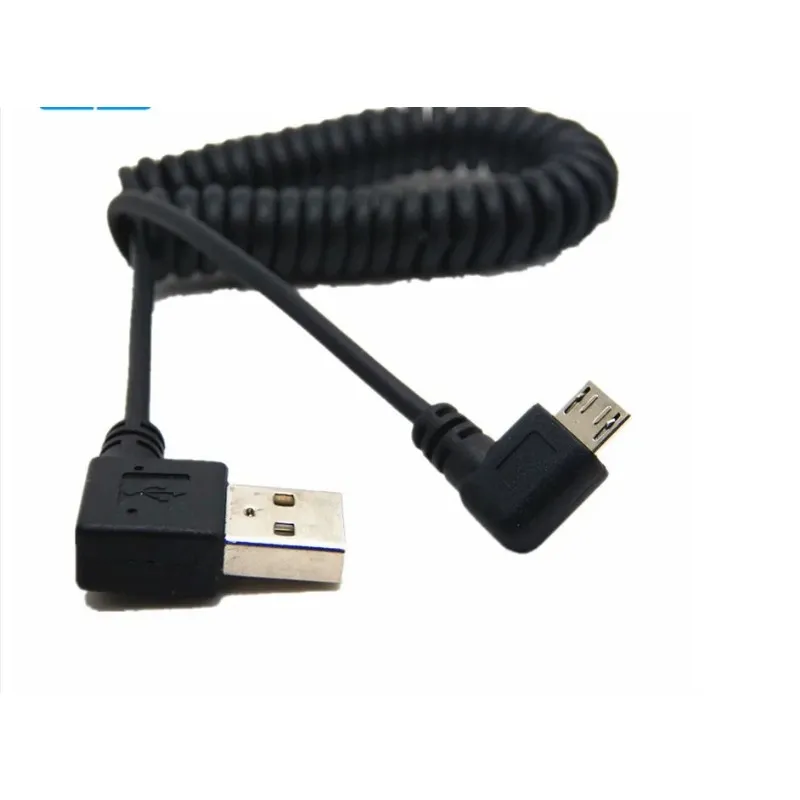 1M 3M 90 graders vinkel armbåge Micro USB Spiral spiral spiral infällbar datadaddningskabel för Samsung Andriod -telefoner