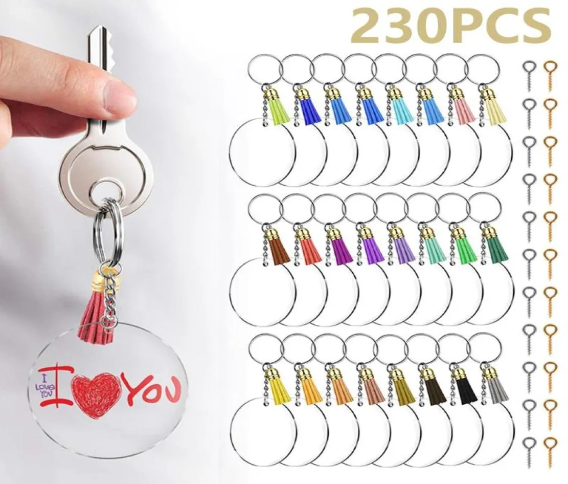 230st Key Ring DIY Clear Circle Discs Keychains Making Kit Metal Acrylic Round Keyrings Blanks Tassel Pendant As Party Favors2734986