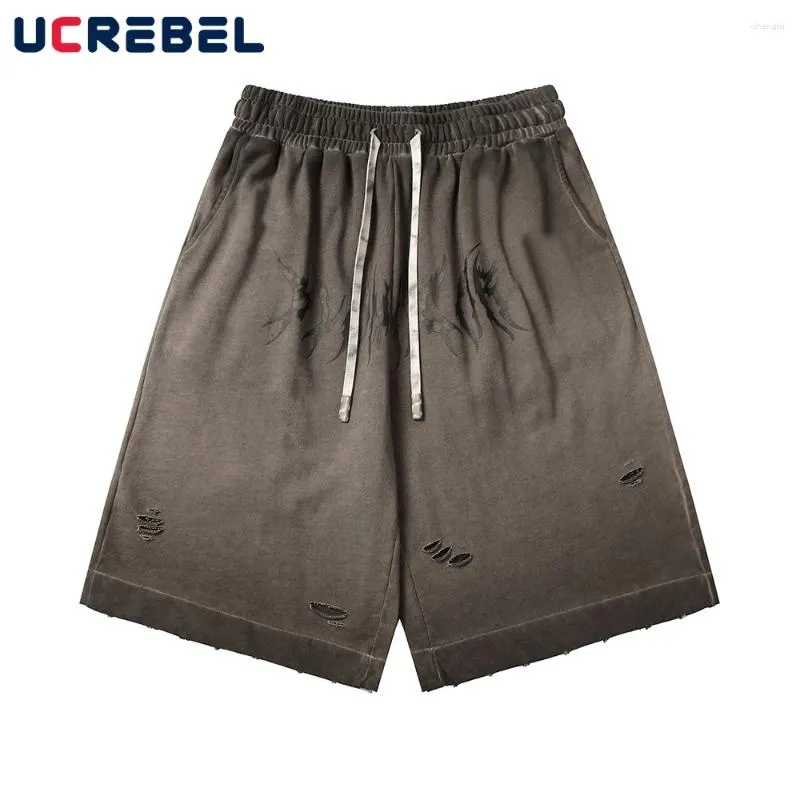 High Street Summer Mens Letter Print Distressed Shorts With Ripped Sweat Elastic Waist And Wide Leg From Qihengliu 36.69 DHgate.Com
