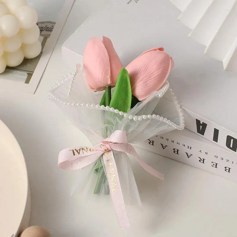 Party Favor 1pc Creative Mini Tulip Pearl Mesh Fake Flower Buquet Pu Artificial rękodzieło Prezenta