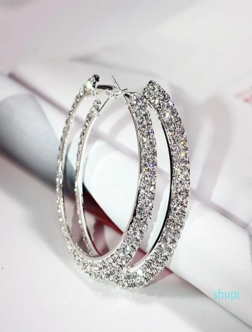 Women039s duże duże nurki Błyskawiczne podwójne rzędowe diamenty srebrne kolory koła obręcze ślubne Jewellery 8912998