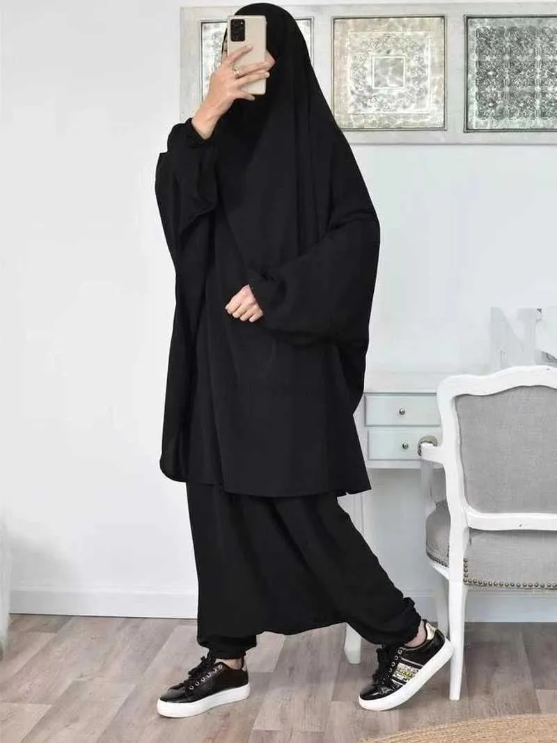 Vêtements ethniques prière musulmane Femmes long Khimar Prayer Garment 2 pièces Set Abaya Robe Pant Suits Ramadan Vêtements Kaftan Djellaba Islam Jilbab T240515