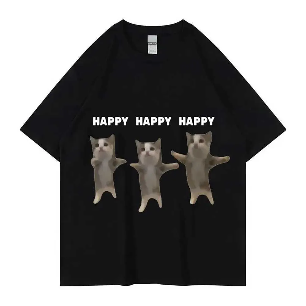 Herr t-shirts sommar män kvinnor bomull t-shirt rolig söt katt meme tops ts manlig mode trend kort slve kläder cat strtwear t240515