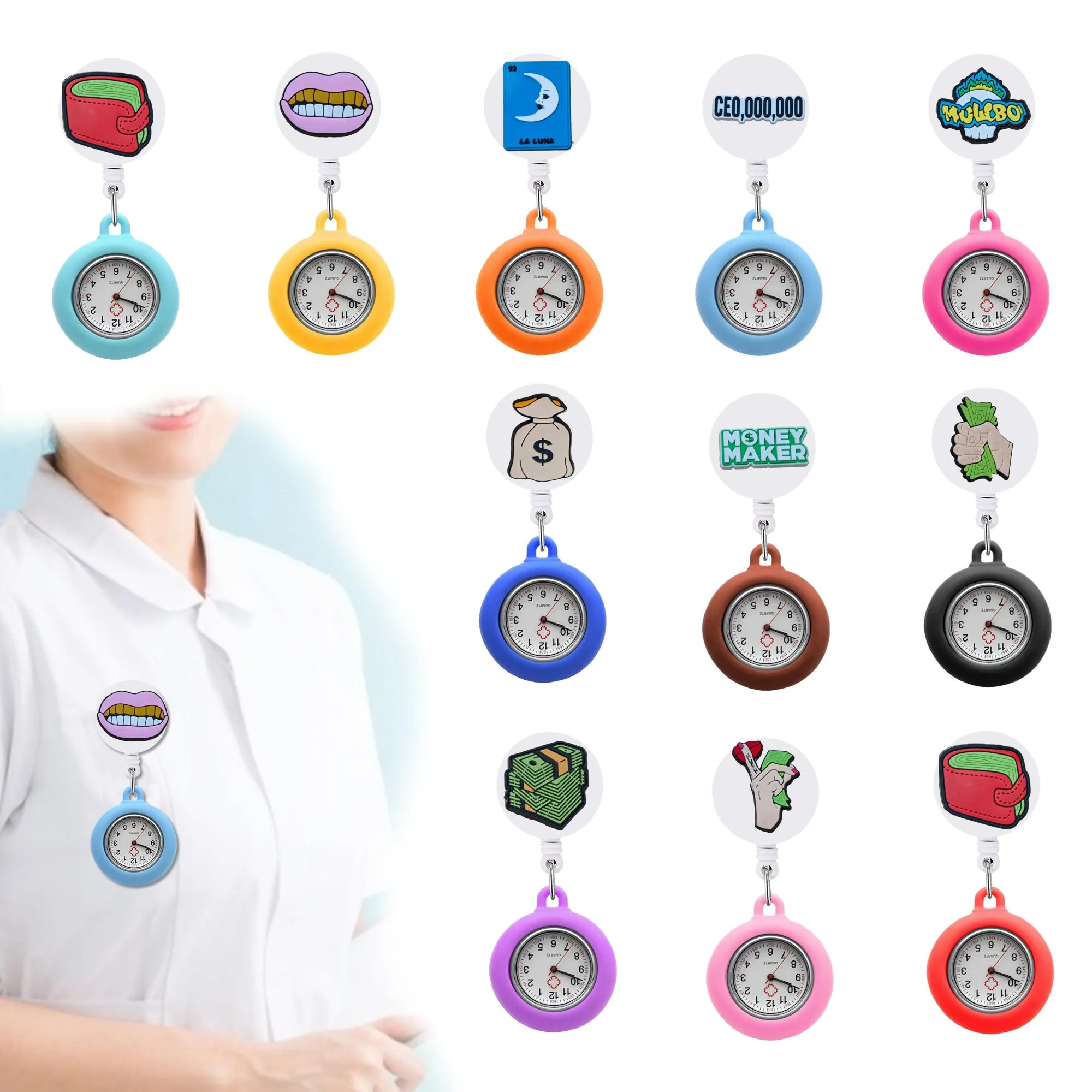 Dog Travel Outdoors Money Clip Pocket Watches Doctor Nurse Watch For Women And Men Retractable Badge Reel Hanging Quartz Fob On Lapel Otazk