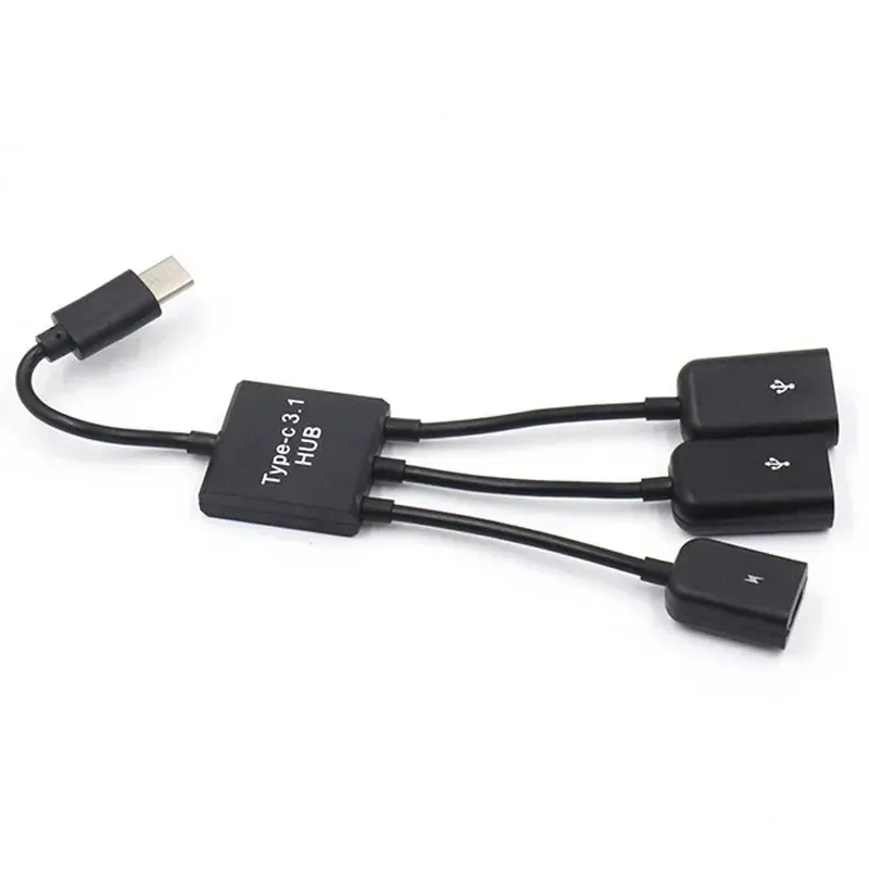 2024 3 I 1 Micro USB Hub Man till Female Double USB 2.0 Host OTG Adapter Cable Converter Extender Universal for Mobile Phones Black For