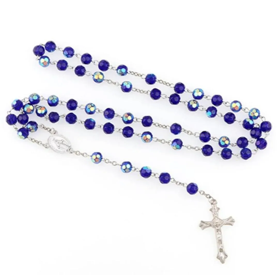 Vintage Religion Pendant Rosary Necklace Jesus Women Catholic Virgin Mary Glass Bead Link Chain Men Choker Jewelry6716011