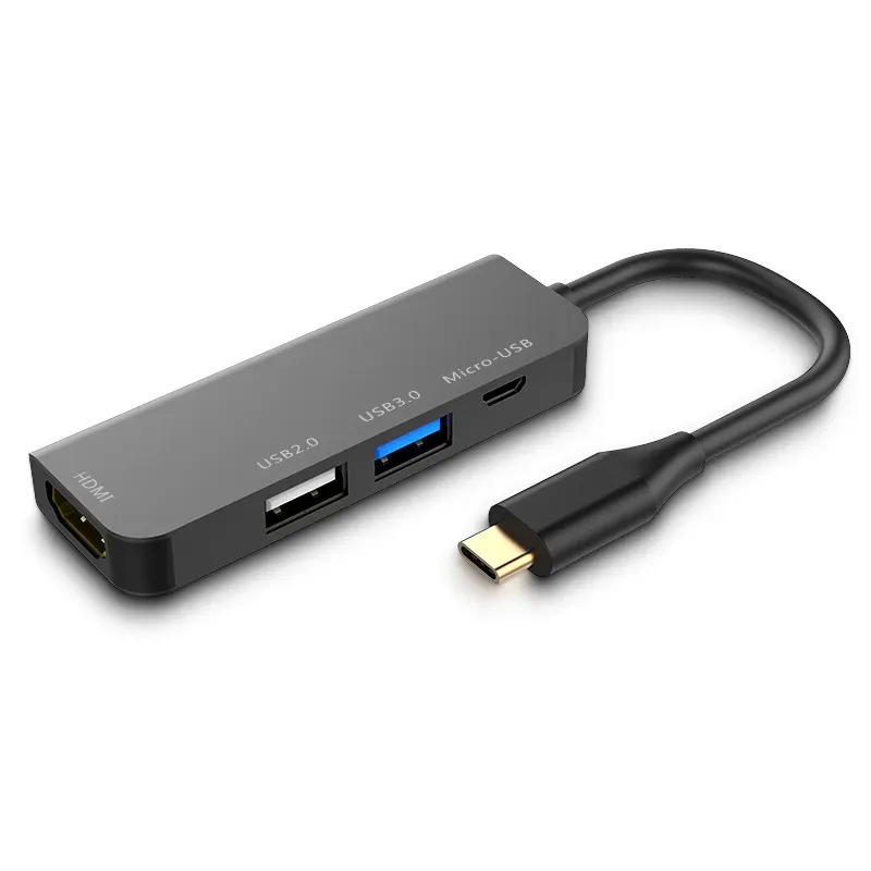 HUBS 4 i 1 USB C HUB Typec Multiport Splitter Adapter med 1080p HDTV för MacBook Pro 2018 2017 2016 SD/Micro Card Reader