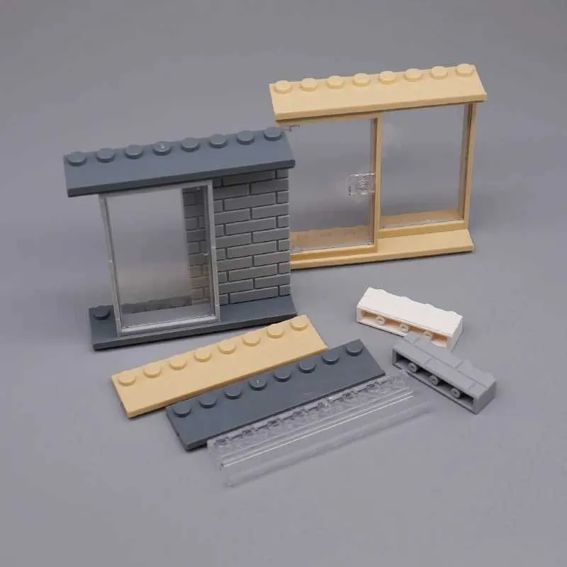 Otros juguetes kit de puertas correderas y ventanas con ferrocarril guía de vidrio transparente bloque de ladrillo MOC Piezas de bricolaje para tiendas creativas de casas Villas S245163 S245163