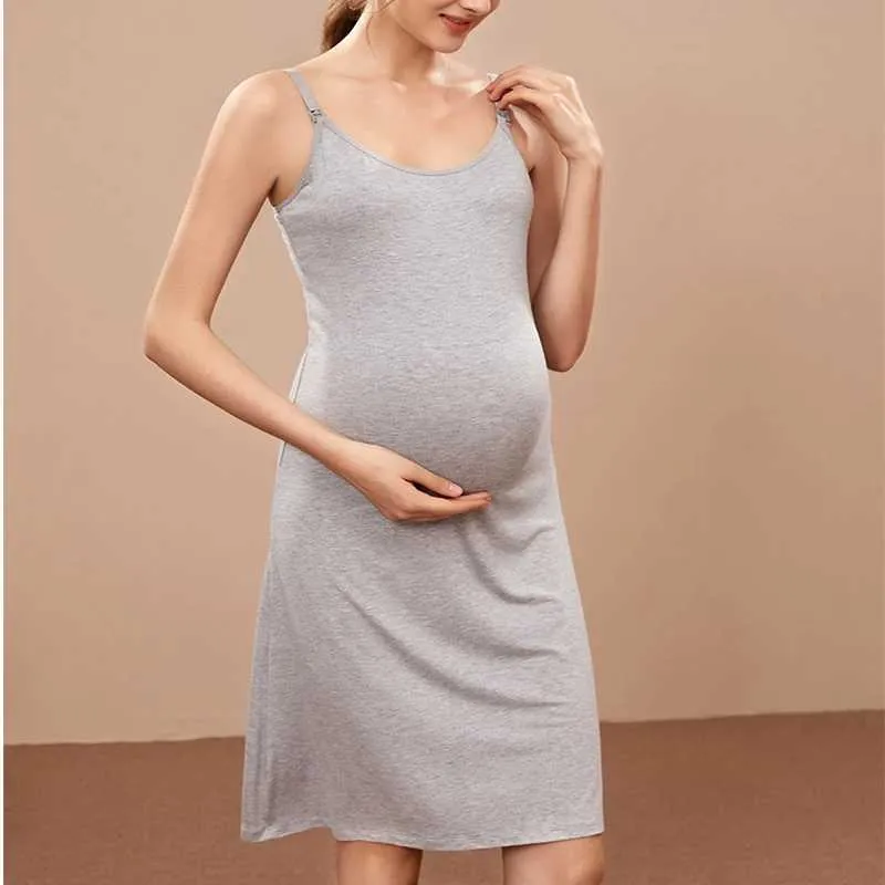Maternity Dresses Pregnant Women During Pregnancy Large Size Loose Breastfeeding Sling Bottoming Skirt Belt Chest Pad Free Breastfeeding Skirt Y240516