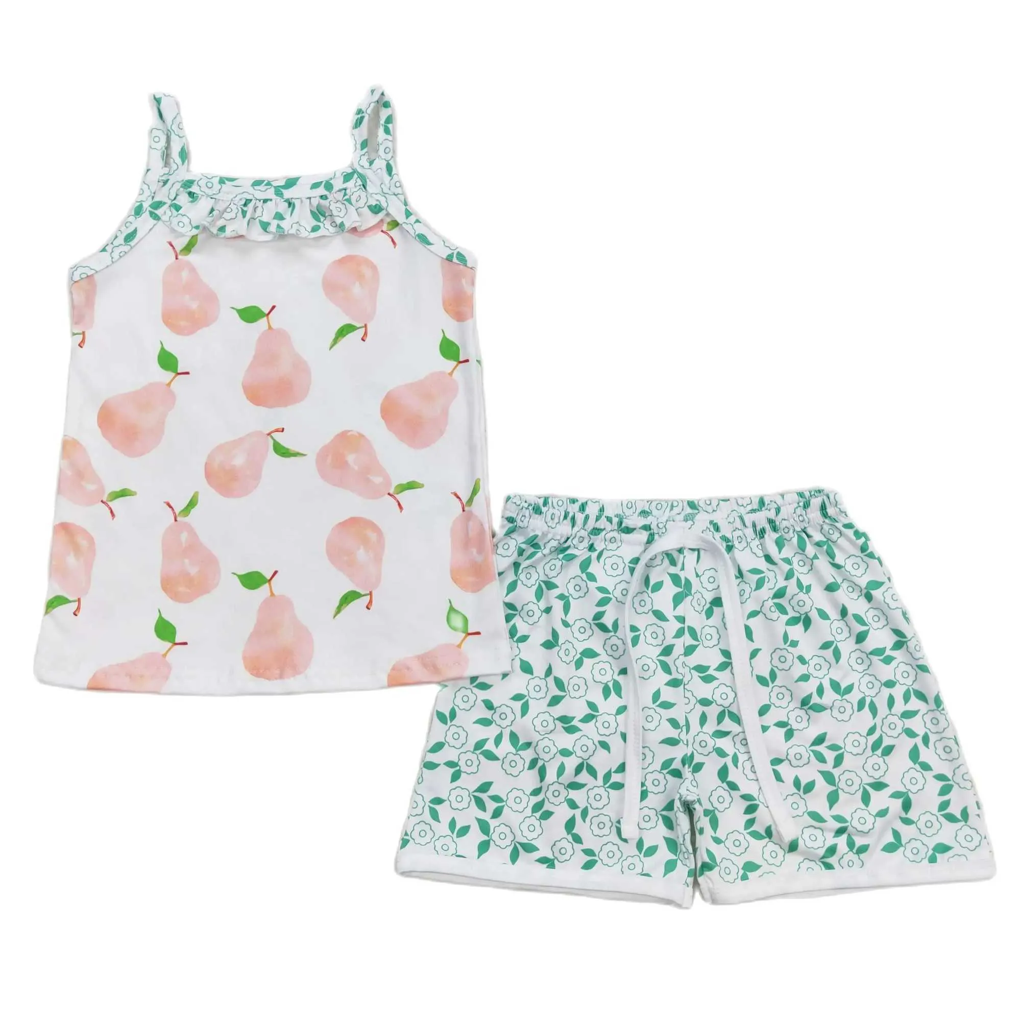 Pajamas Wholesale female baby sleeveless pearl shirt pajama set flower shorts baby flower set summer childrens pajamas d240516