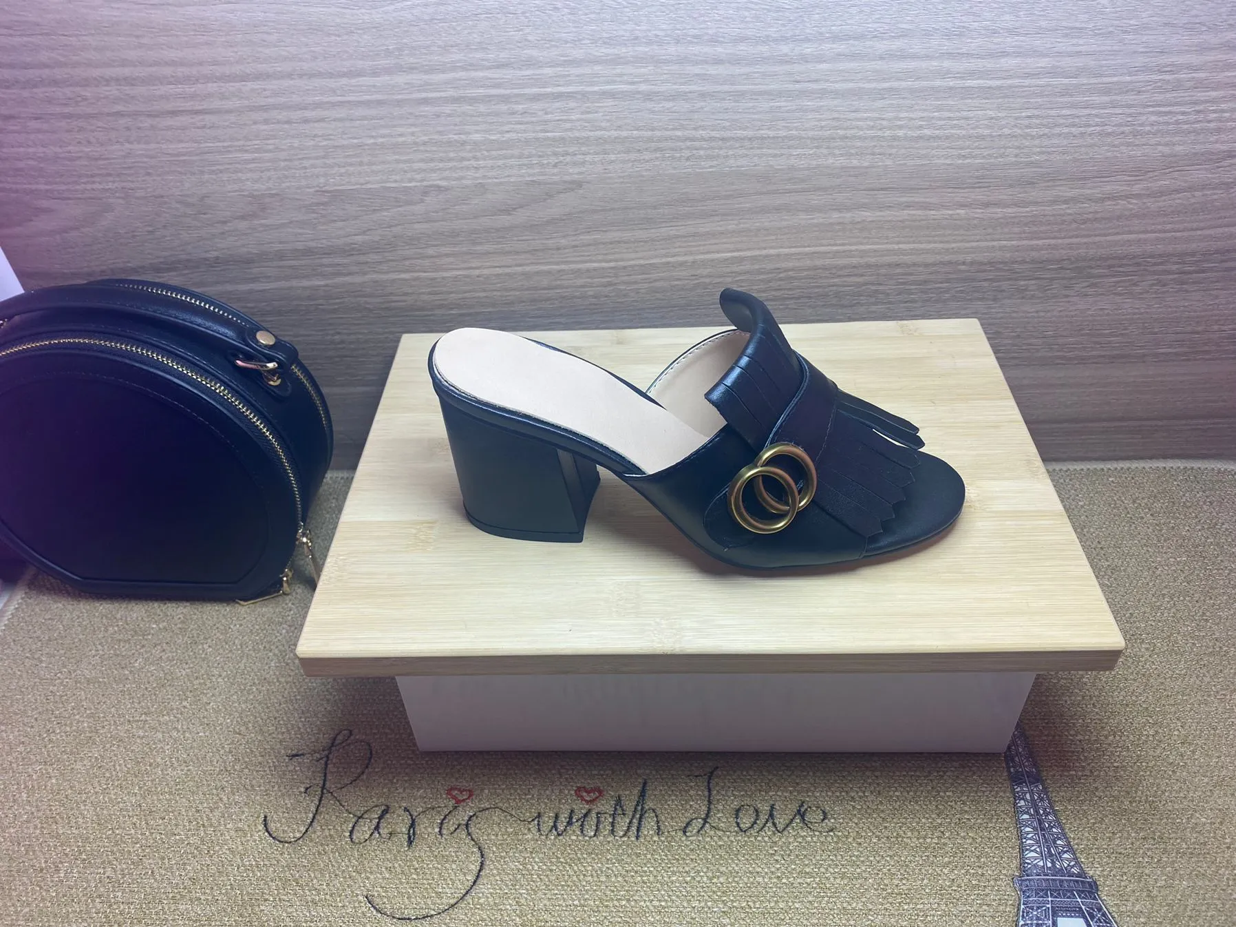 Designer Cowhide Leather Suede Half High Heel Slippers With Thick Heels And Metal Detailing Perfect For Beach Lazy Days And More Available In Large Sizes 35 42. US S US10. From Feng520yao