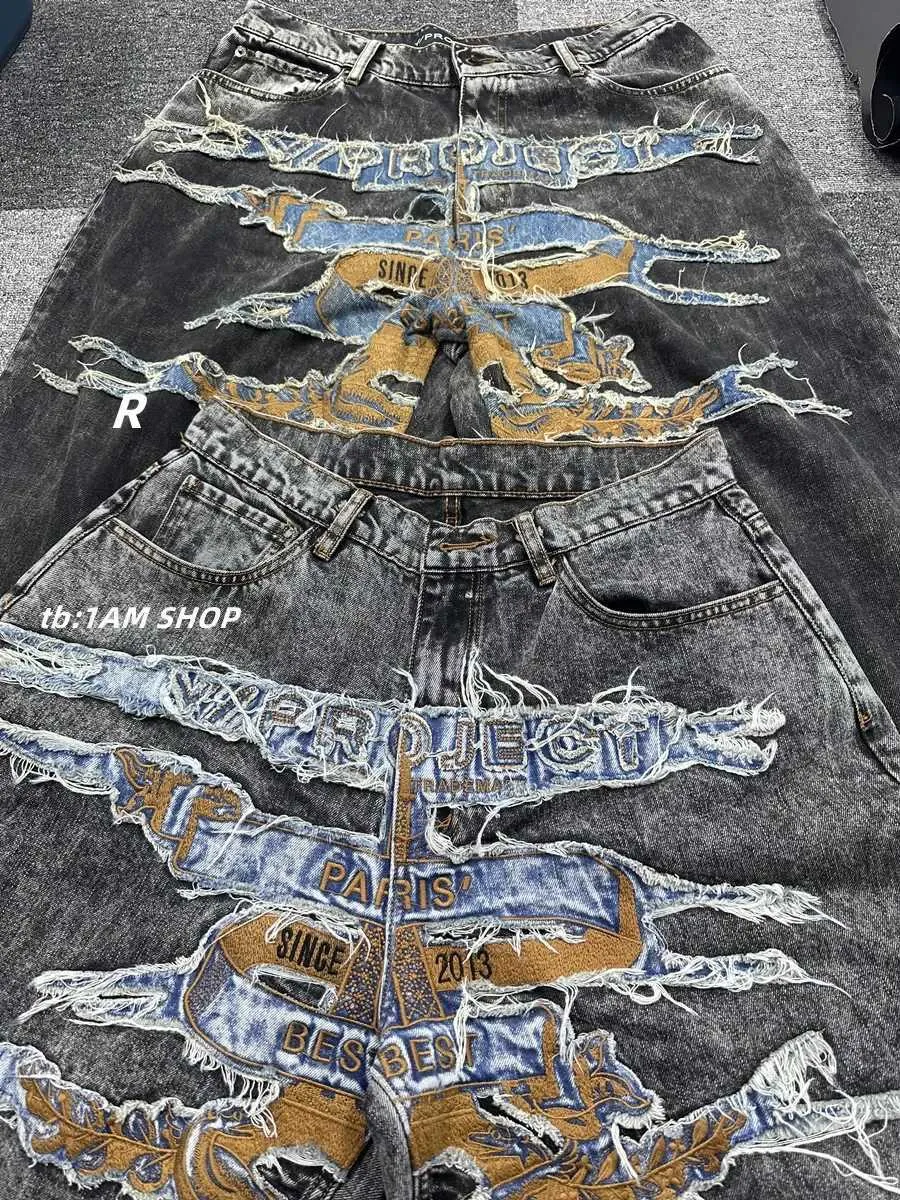 デニム・ジーパン Embroidery Skinny-fit Jeans Classic Gluez Embroidered Vintage Jeans Mens With Zipper Y