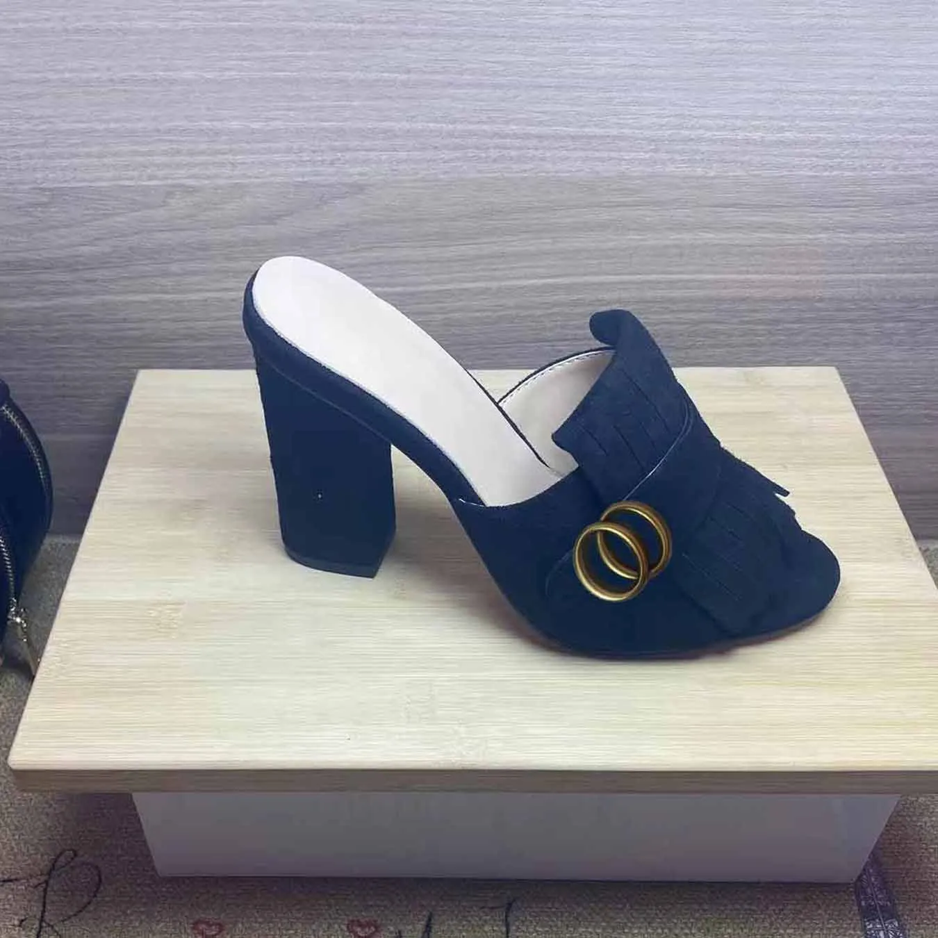 Save Big on Bulk Womens High Heel Slippers Designer Slide Sandals Womens:  Leather Half Slippers With Thick Heels Large Size Shoes For Women (US US 