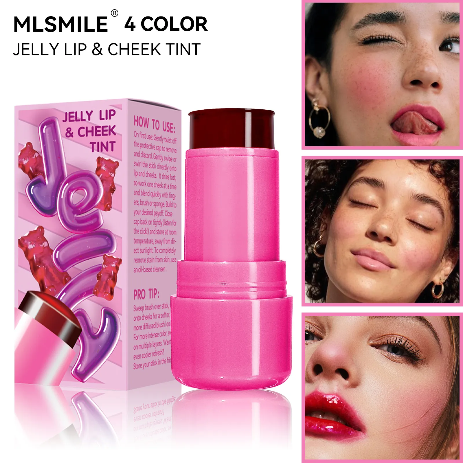 Jelly Lip Lipstick Cheek Tint Blush Blusher Dual-Use Langdurige in 4 kleuren C43X01