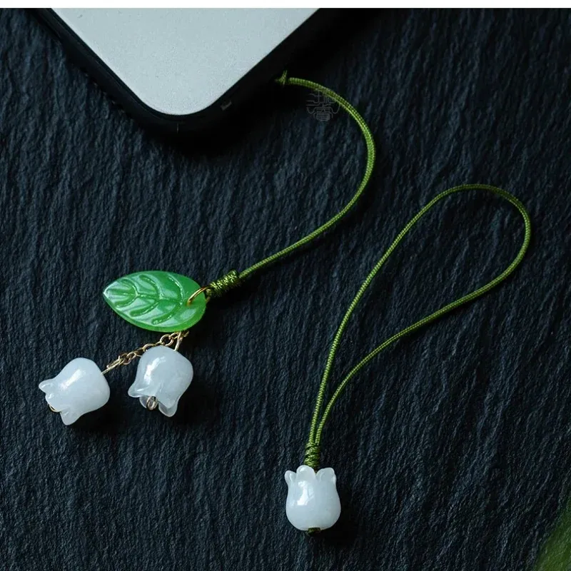 Exquisite Lily of the Valley Mobile Phone Lanyard Women Chain Pendant Jade Pendant Small Pendant Mobile Phone Chain Straps