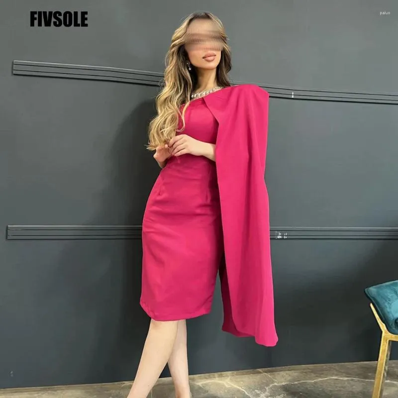 Vestidos de festa FIVSOLE A noite árabe de sereia rosa cetim joelho sexy comprimento com capa vestidos de casamento formal de capa, vestidos de baile de casamento