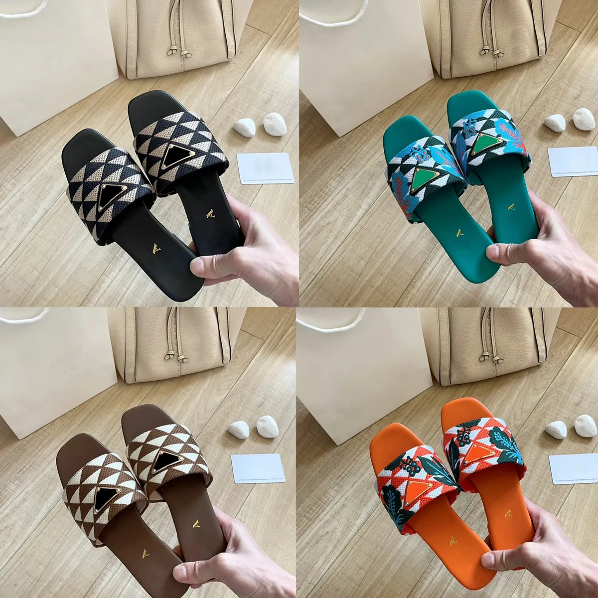 10a toppkvalitet mule kvinnor sommar solig strand läder sandal mode tofflare lady platta glider utomhus sandale resor loafer lyxdesigner mens pool sko storlek 35-41